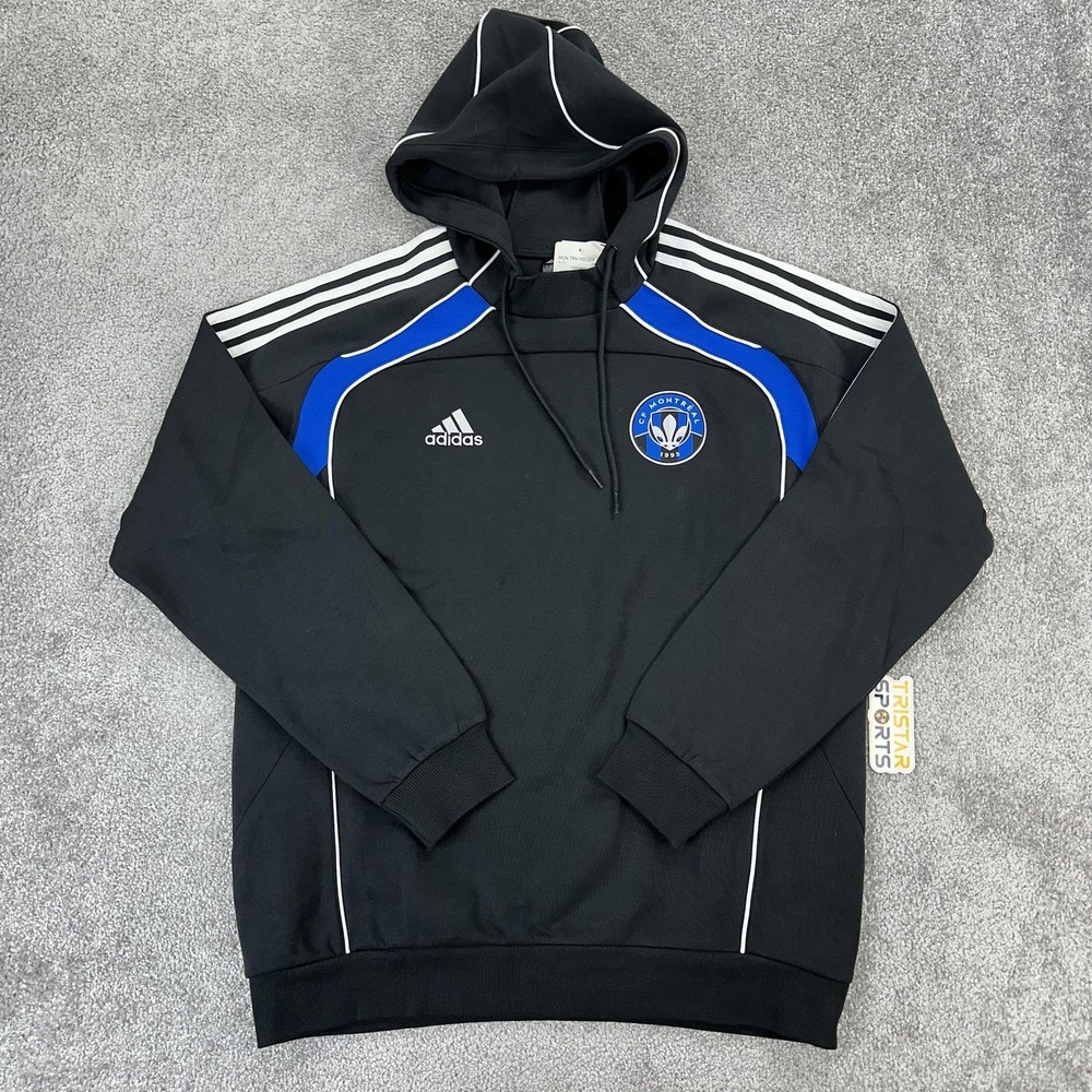 CF Montreal Hoodie Mens Large Black Blue MLS Soccer Pullover Adidas Sweatshirt